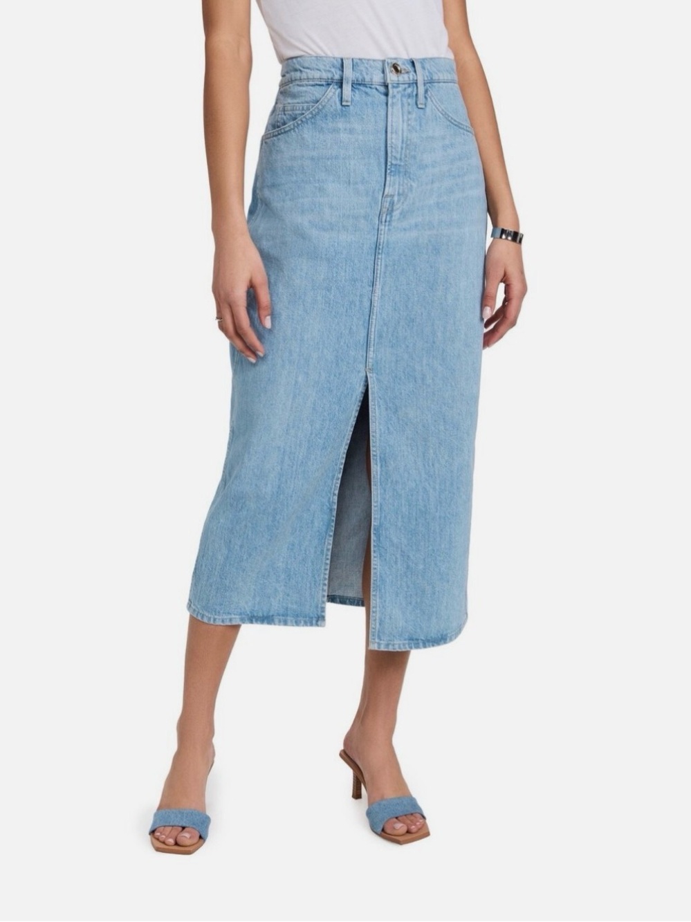 Frame Denim Light Blue Denim Maxi Skirt with Front Slit